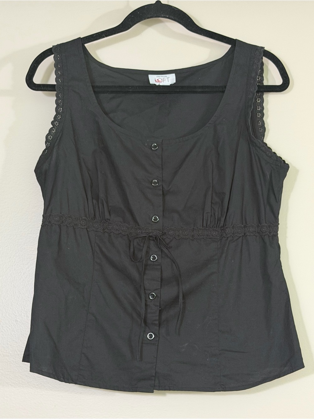 LOFT Black Sleeveless cottage core Tank Top, sz 12